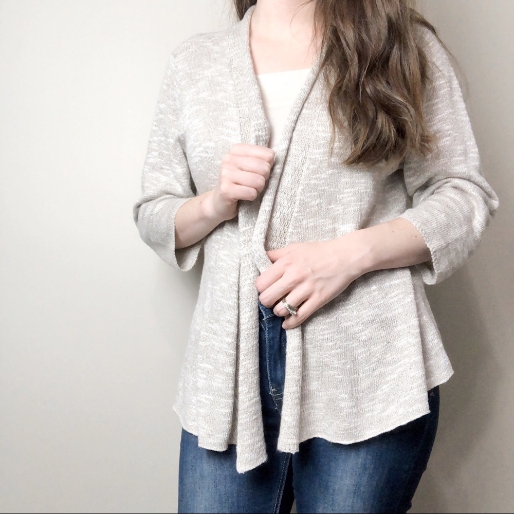 Eileen Fisher Tan and White Cardigan
